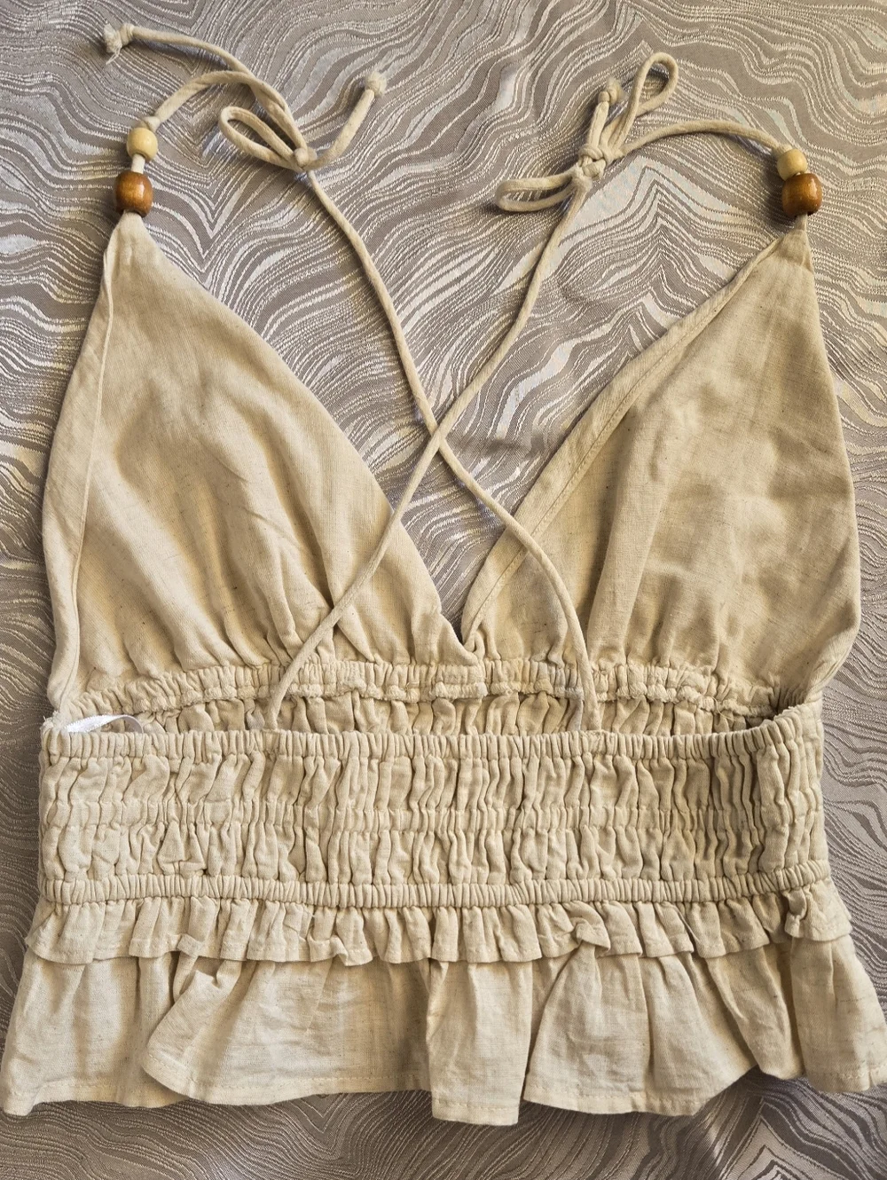 Cream Ruffled Halter Crop Top - Picture 5 of 7